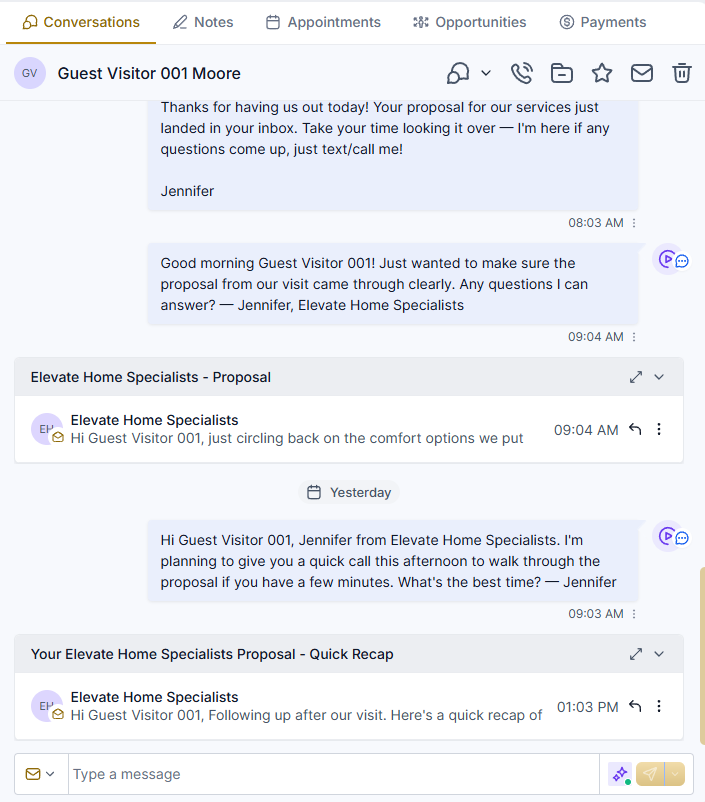 An open conversation — full history and the reply box